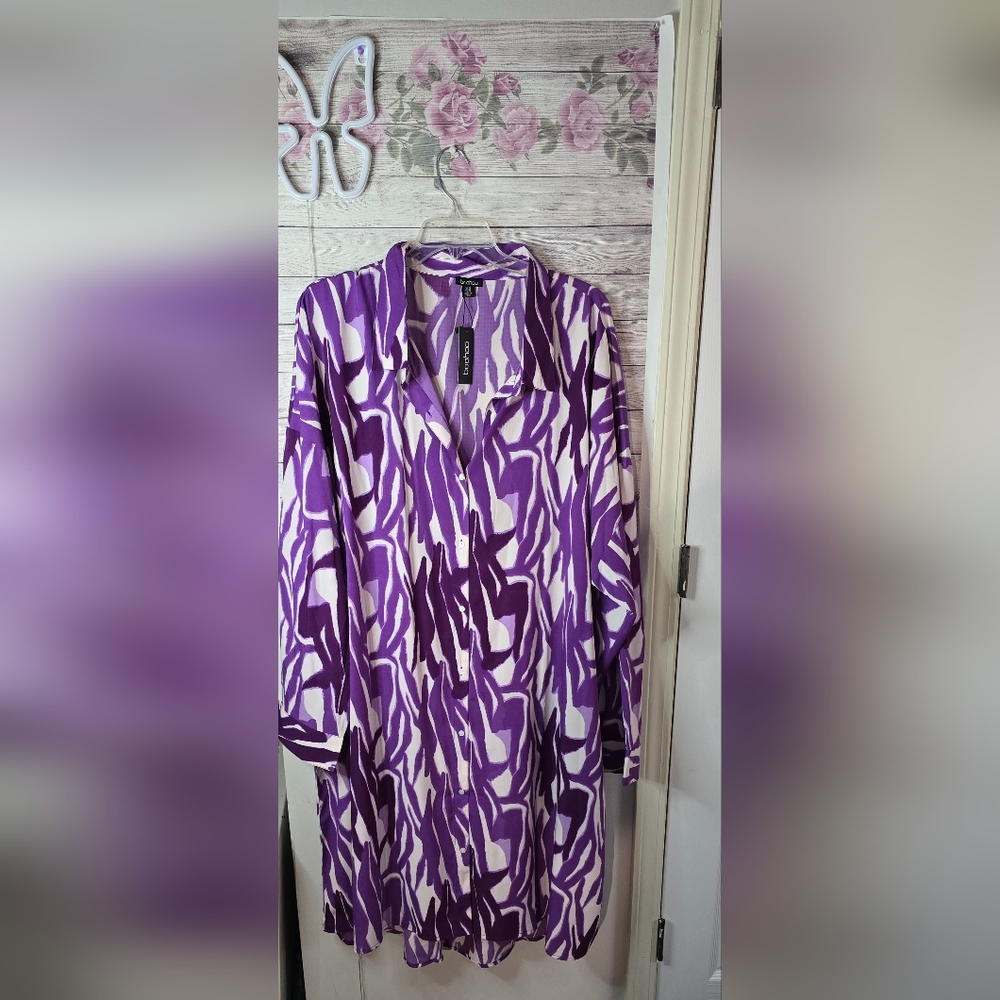 Boohoo Purple and White Patterned Shirt